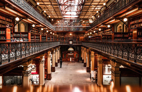 view from the balcony interior of the Mortlock Library